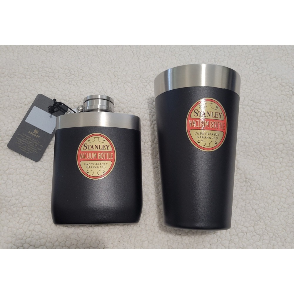 Stanley Rare Milestone Hip Flask & Stacking Beer Pint Bundle Black 8oz 16oz
